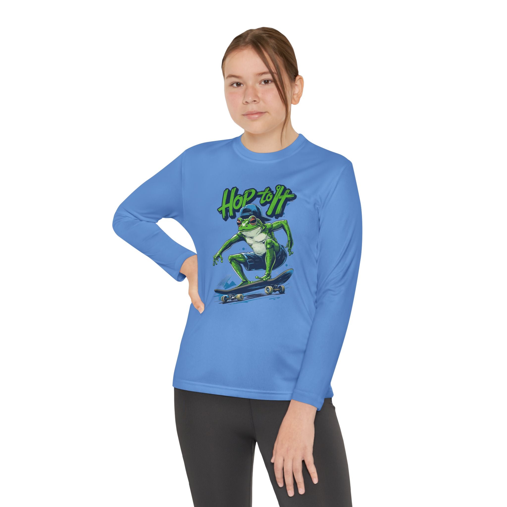 Youth Long Sleeve Skateboarding Tee - Cool Hop Off Frog Design
