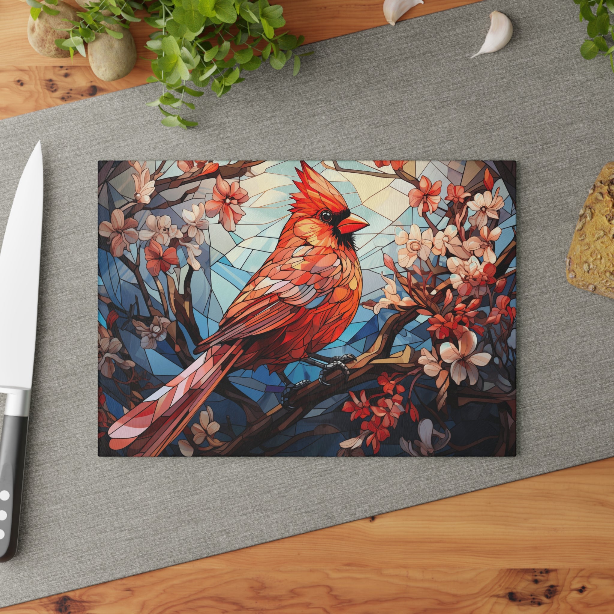 Stained Glass Cardinal Cutting Board, Kitchen Decor, Unique Gift, Home Cooking,