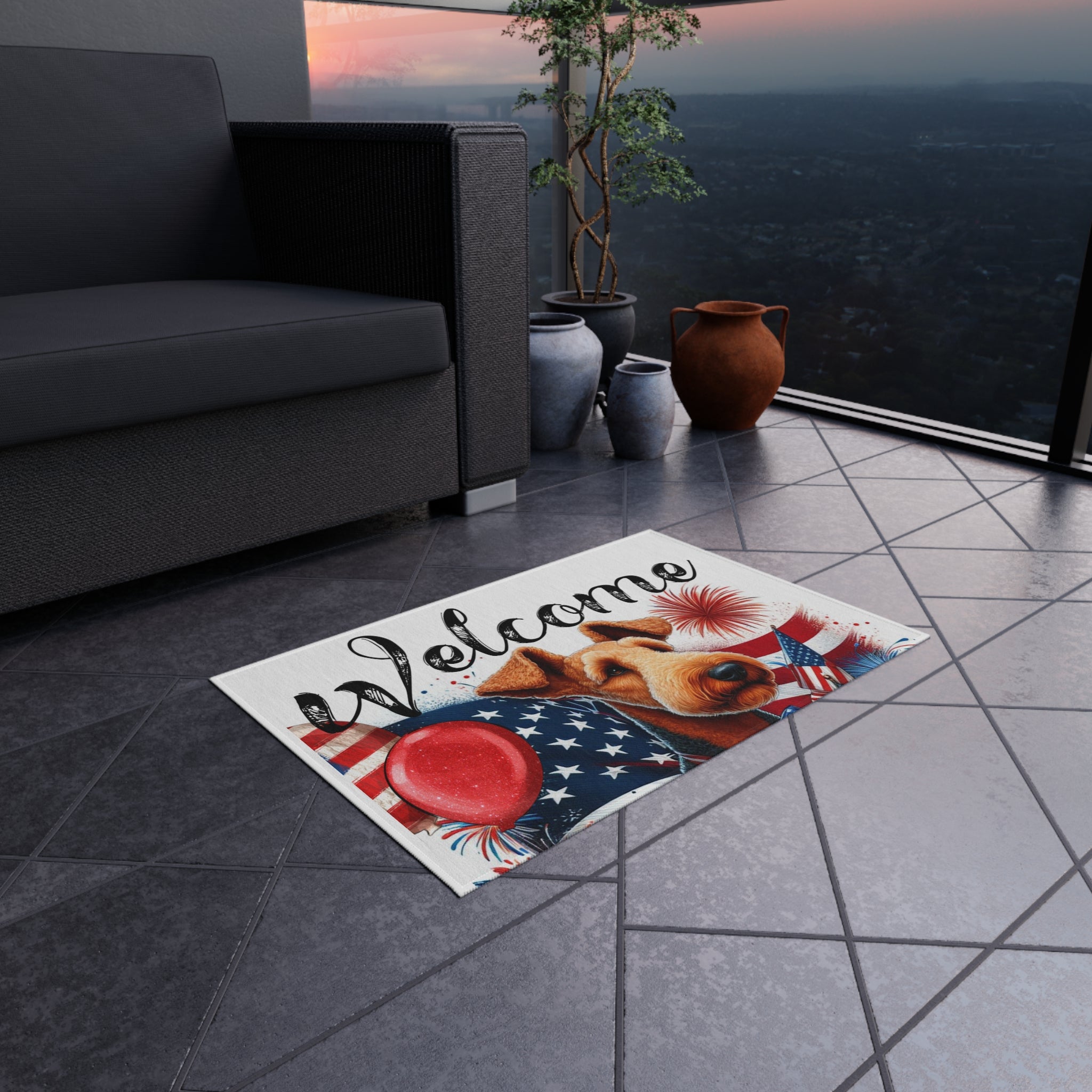 Patriotic Welcome Outdoor Rug - Perfect for Summer BBQs and Gatherings