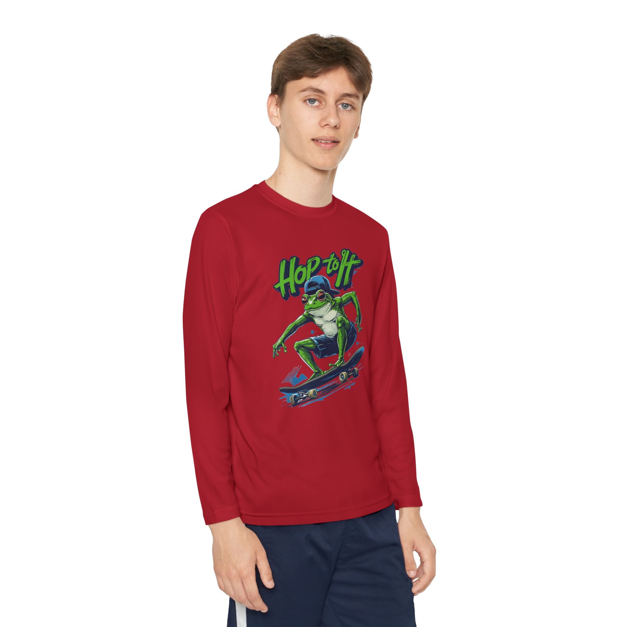 Youth Long Sleeve Skateboarding Tee - Cool Hop Off Frog Design