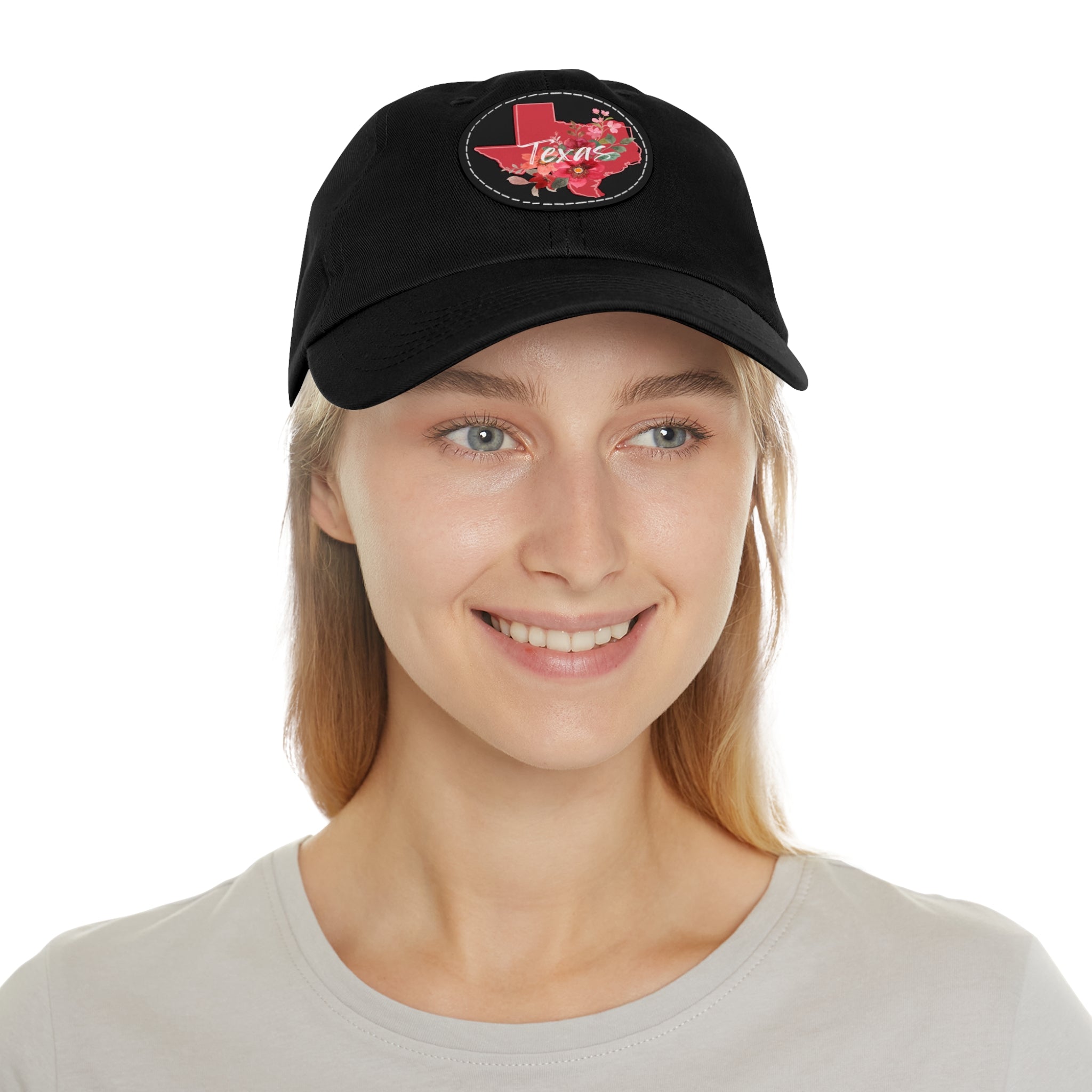 Texas Floral Dad Hat, Summer Accessory, Gift for Texans, Round Leather Patch Cap