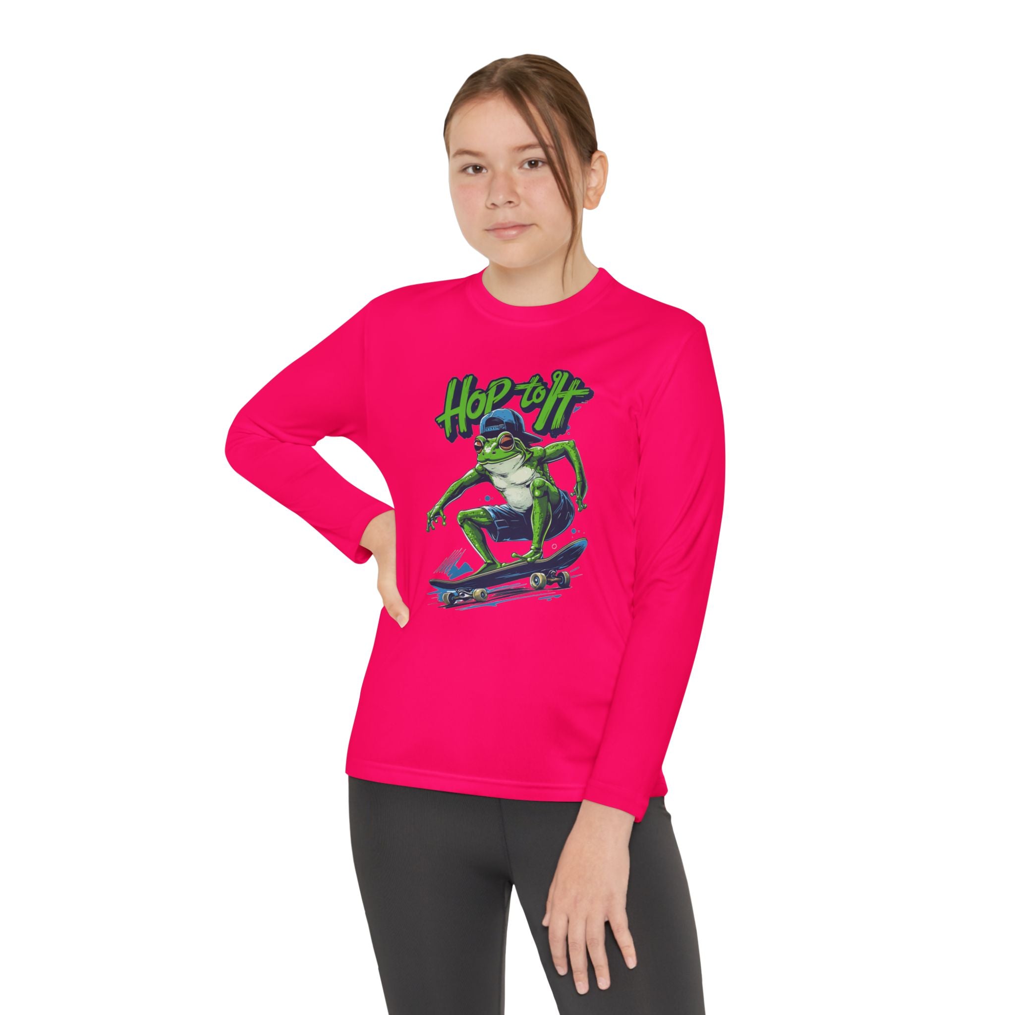 Youth Long Sleeve Skateboarding Tee - Cool Hop Off Frog Design